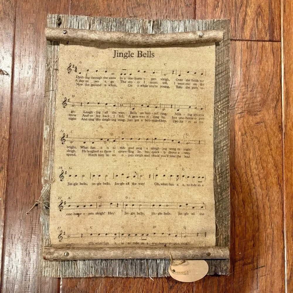 Rustic Jingle Bells Sheet Music Wall Art on Antique Barn Wood